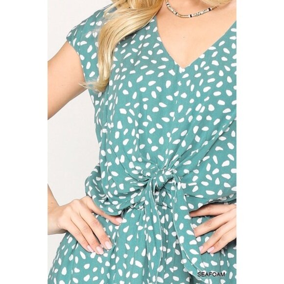 Gigio Spotted Sideways Seafoam White Polka Dot Dotted Romper Pockets New Small - Picture 7 of 9
